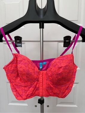 Nanette Lepore Pink & Coral Lace Longline Bustier Bra